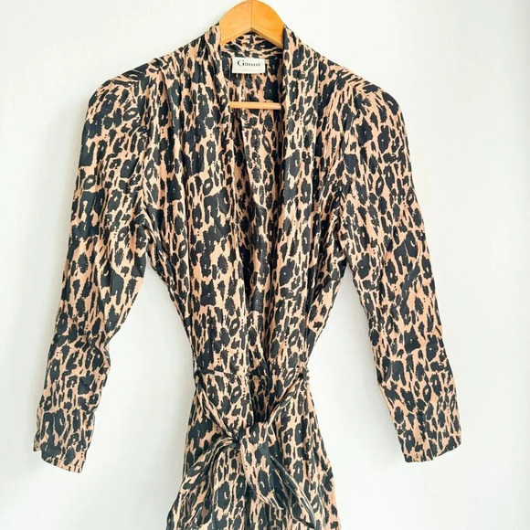 Ganni Animal Print Long Sleeve Wrap mini dress S/M - Picture 4 of 7